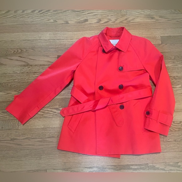Coach Solid Red Trench Coat w/ Logo Lining 💯 Cotton Belted Coat Raincoat - Sz L